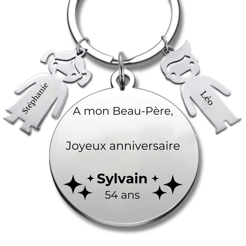 Porte-clé personnalisé Joyeux Anniversaire Beau Père - A personnaliser (Prénom/Age)