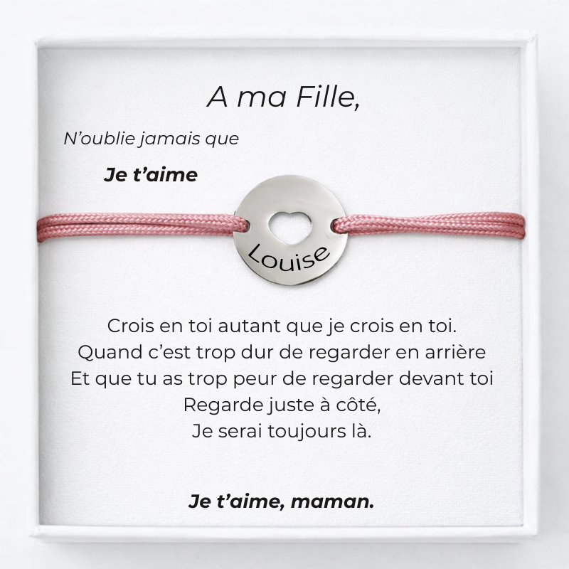 Bracelet Pour Ma Fille Ajustable Personnalisé Rose + Carte pour Ma Fille Maman - Les Bijoux de Marilou