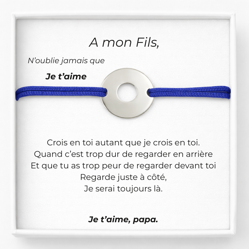 Bracelet Pour Mon Fils Ajustable et Personnalisé Bleue + Carte Pour Mon Fils Papa - Les Bijoux de Marilou
