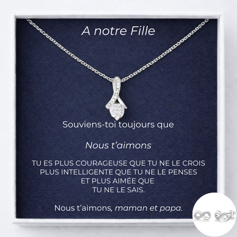 Collier Pour Notre Fille Chance + Carte Pour Notre Fille Personnalisée + Boucles d'Oreilles assorties