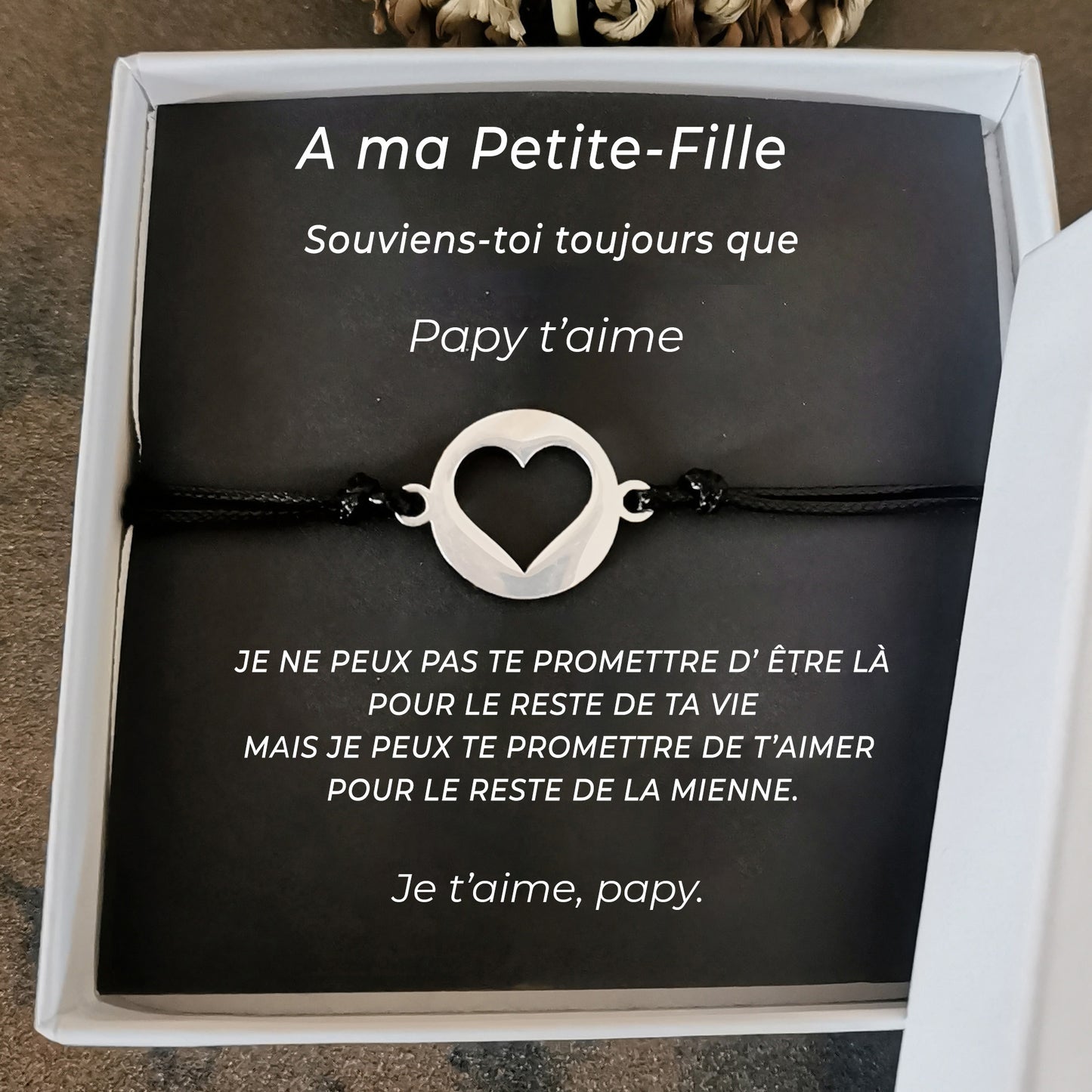 Le bracelet Coeur Ouvert + la carte "A ma petite-fille"