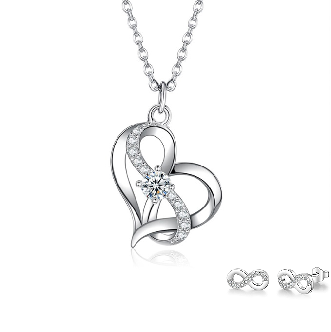 Parure Collier Boucles Oreilles Infini Double en Argent