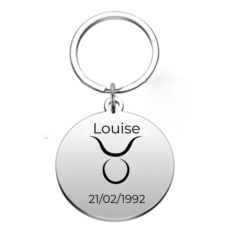 Porte-clé Taureau personnalisé gravé au prénom et à la date de naissance - Les Bijoux de Marilou