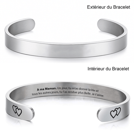 Bracelet prénom pour maman vierge avant gravure, message A ma Maman à l'intérieur