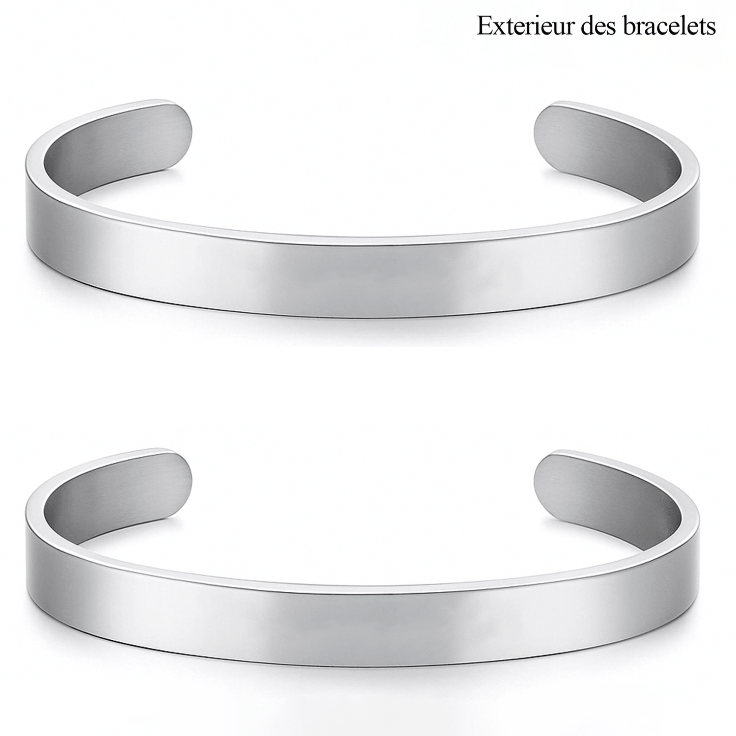 Bracelet inséparable mère fille, extérieur lisse des deux joncs en acier avant gravure