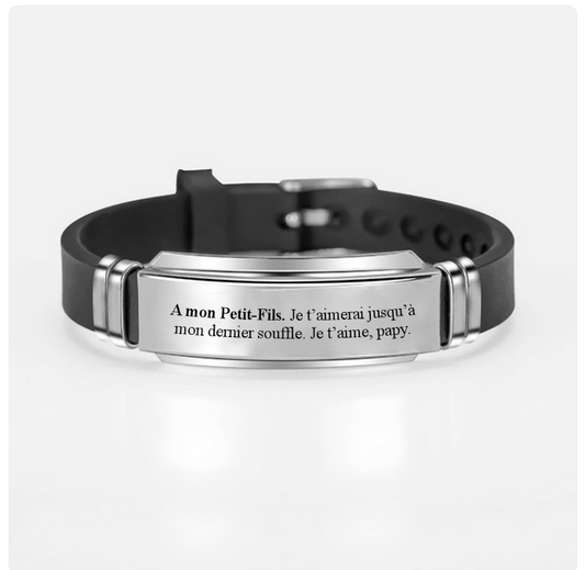Bracelet petit-fils ajustable, plaque acier gravée A mon Petit-Fils Je t'aime papy
