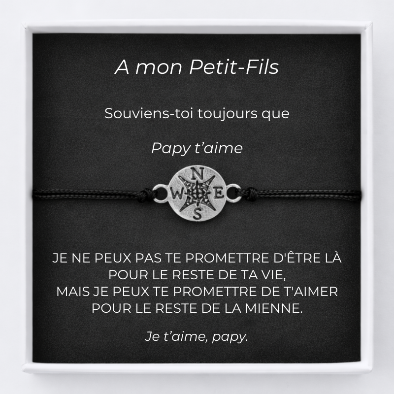 Bracelet petit-fils boussole avec carte message Papy personnalisée