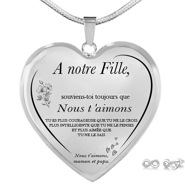 Collier Cœur A notre Fille + Boucles d'Oreilles Vue Détail - De Nous