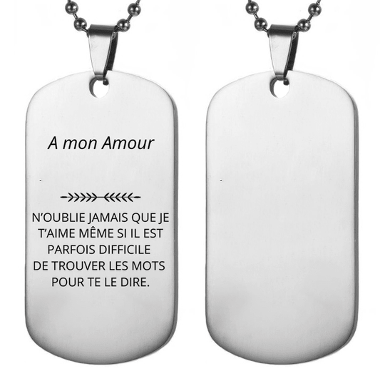 Collier gourmette homme A mon Amour, plaque en acier inoxydable, verso