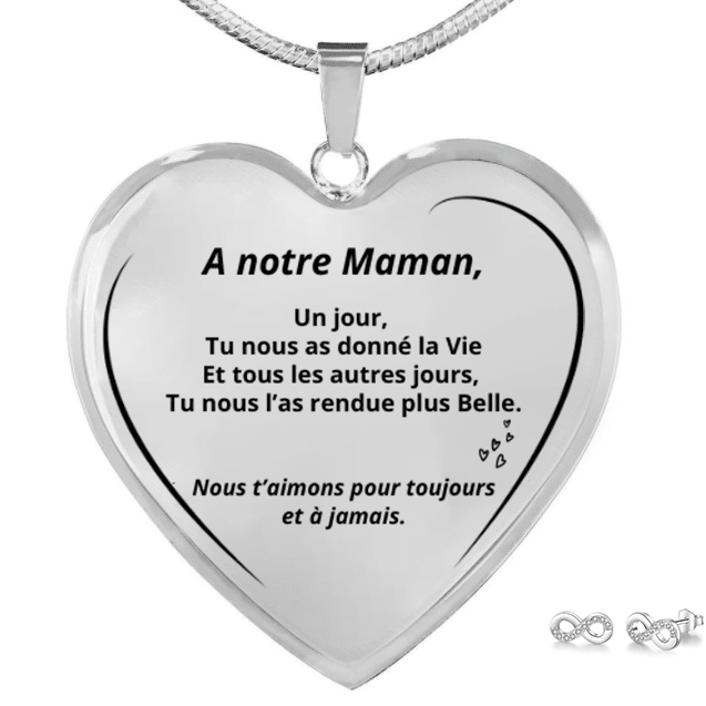 Parure collier maman gravé A notre Maman et boucles d'oreilles infinies - Les Bijoux de Marilou