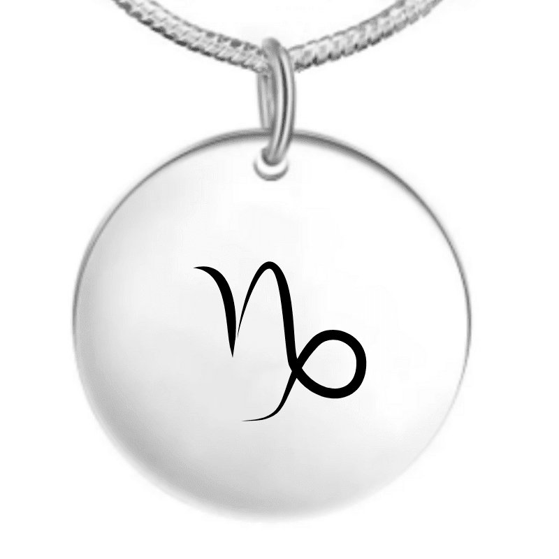Collier signe astrologique personnalisé — pendentif rond acier gravé symbole Capricorne