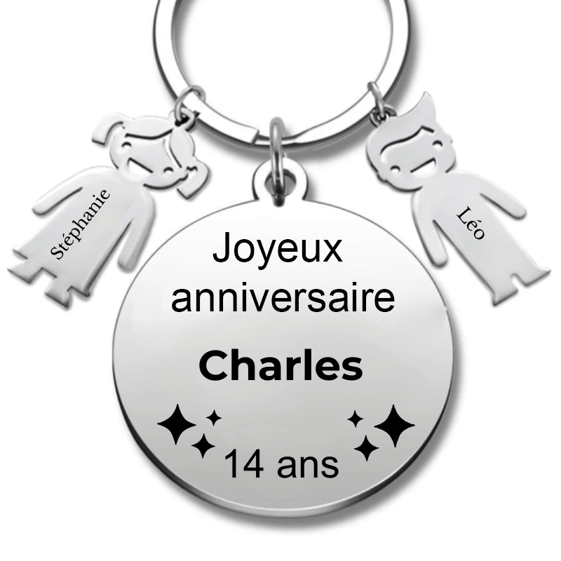 Le Porte - Clef "Joyeux anniversaire XXX 14 ans" - Prénom A Personnaliser - Les Bijoux de Marilou