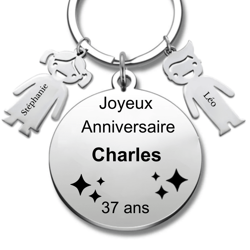 Le Porte - Clef "Joyeux anniversaire XXX 37 ans" - Prénom A Personnaliser - Les Bijoux de Marilou