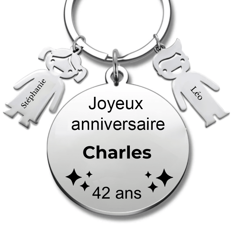 Le Porte - Clef "Joyeux anniversaire XXX 42 ans" - Prénom A Personnaliser - Les Bijoux de Marilou