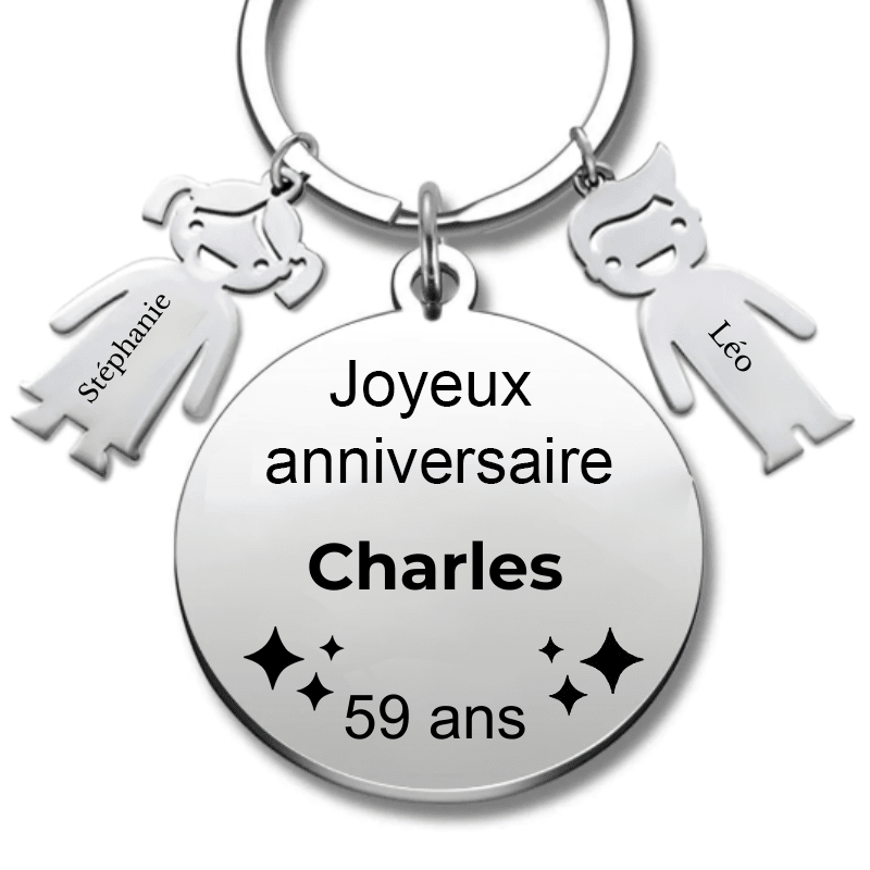 Le Porte - Clef "Joyeux anniversaire XXX 59 ans" - Prénom A Personnaliser - Les Bijoux de Marilou