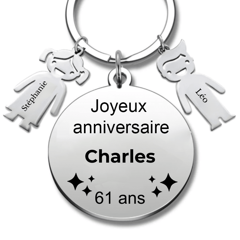 Le Porte - Clef "Joyeux anniversaire XXX 61 ans" - Prénom A Personnaliser - Les Bijoux de Marilou
