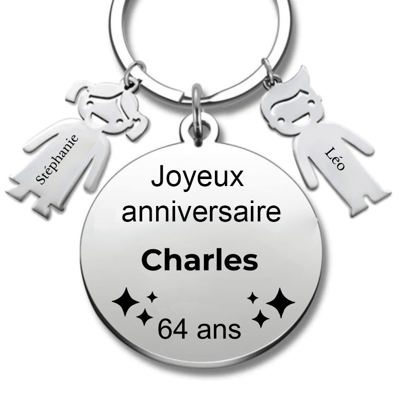 Le Porte - Clef "Joyeux anniversaire XXX 64 ans" - Prénom A Personnaliser - Les Bijoux de Marilou