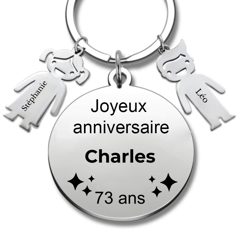 Le Porte - Clef "Joyeux anniversaire XXX 73 ans" - Prénom A Personnaliser - Les Bijoux de Marilou