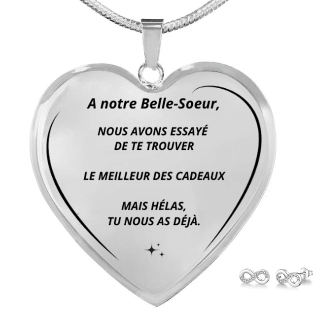 Parure collier cœur A notre Belle-Sœur gravé boucles d'oreilles offertes