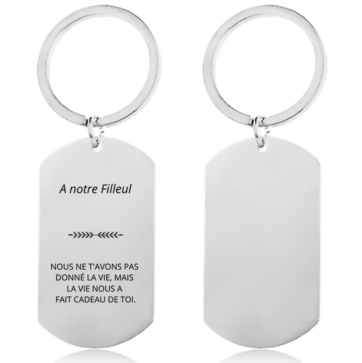 Porte-clé filleul à graver, version À notre Filleul avec verso lisse - Les Bijoux de Marilou