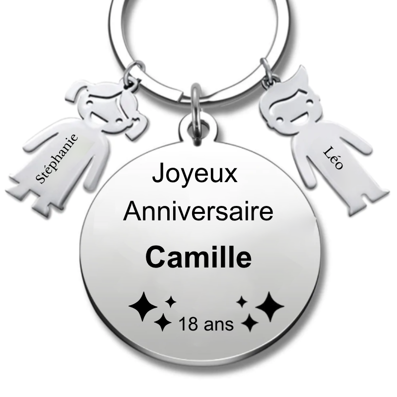 Porte-clé joyeux anniversaire 18 ans gravé personnalisé avec prénom et breloques proches acier inoxydable