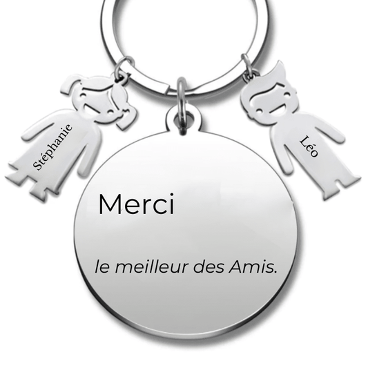 Porte-clé meilleur ami à personnaliser : médaille « Merci, le meilleur des Amis » prénom vierge, breloques enfant Stéphanie et Léo