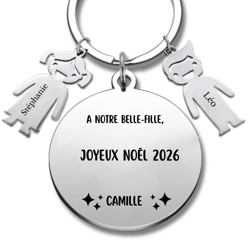 Porte-clé Noël belle-fille, version « A notre belle-fille » gravée du prénom de votre choix - Les Bijoux de Marilou