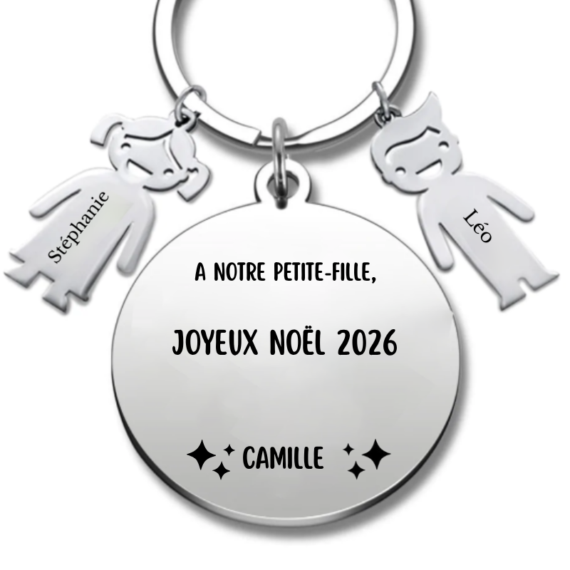 Porte-clé Noël gravé « A notre petite-fille » avec le prénom Zoé, version offerte par les deux grands-parents