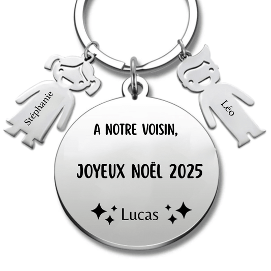 Porte Clé Noël Joyeux Noël Voisin - A personnaliser - Les Bijoux de Marilou