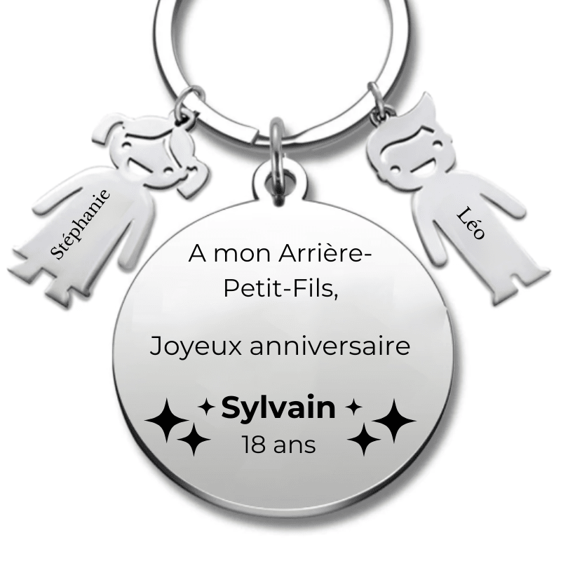 Porte Clé personnalisé Joyeux Anniversaire Arrière Petit - Fils - A personnaliser (Prénom/Age) - Les Bijoux de Marilou