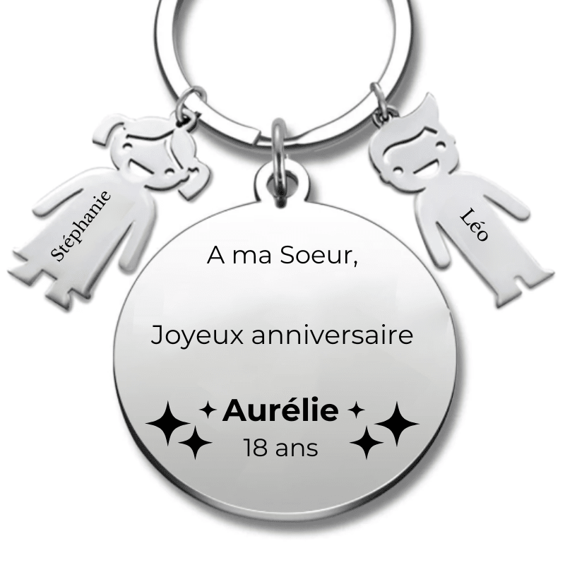 Porte - clé Soeur personnalisé Joyeux Anniversaire ma Soeur - A personnaliser (Prénom/Age) - Les Bijoux de Marilou