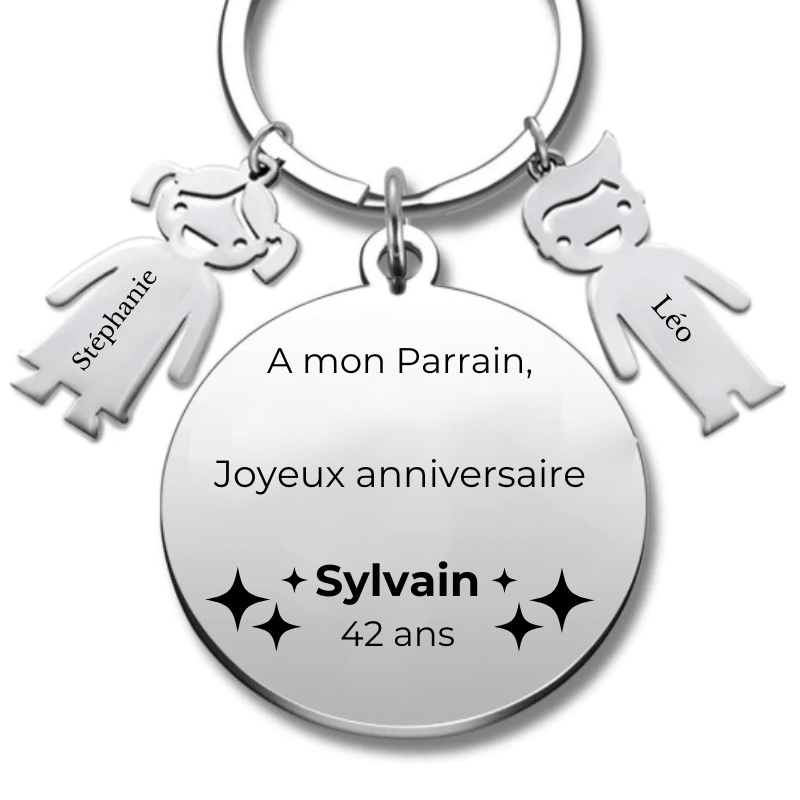 Porte Clef Parrain Personnalisé Joyeux Anniversaire Parrain - A personnaliser (Prénom/Age) - Les Bijoux de Marilou