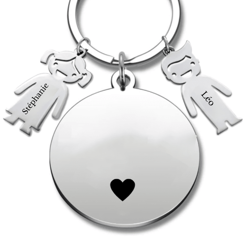 Porte-clé personnalisé à graver : médaillon rond gravé d'un cœur - Les Bijoux de Marilou