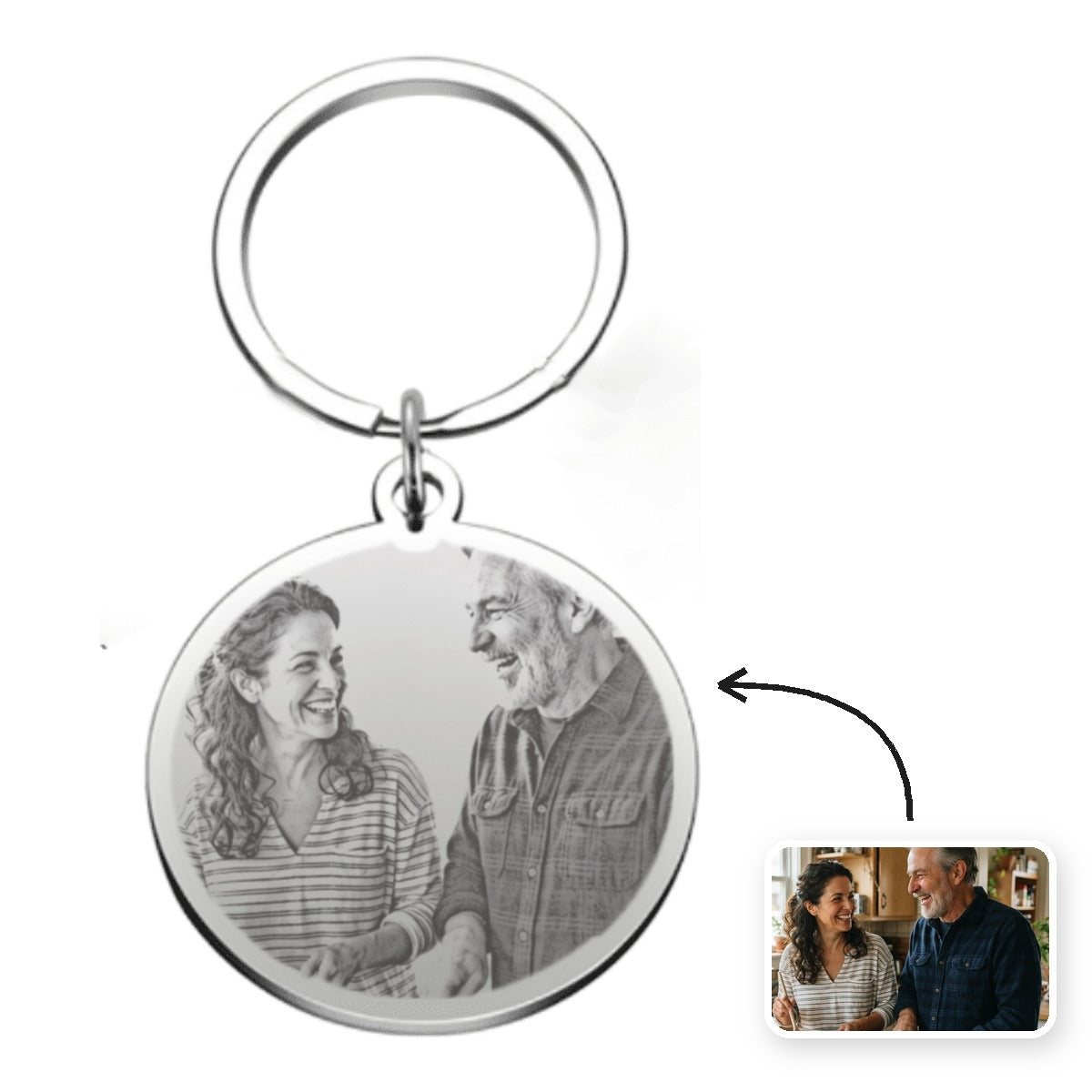 Porte-clés rond photo gravée personnalisé - Les Bijoux de Marilou