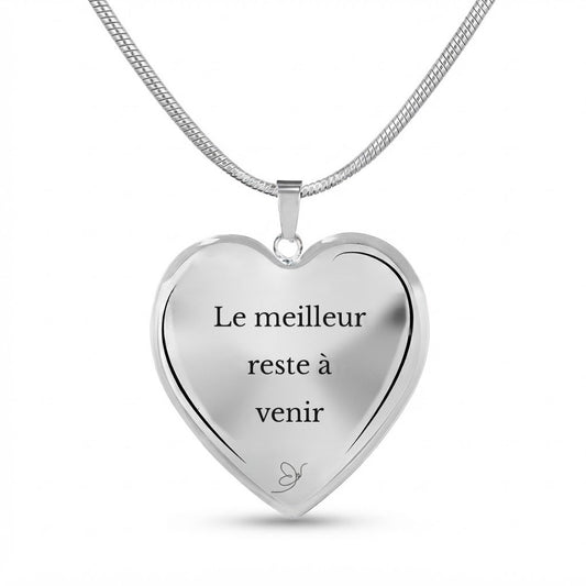 Collier cœur gravé Le meilleur reste à venir sur fond blanc - Les Bijoux de Marilou