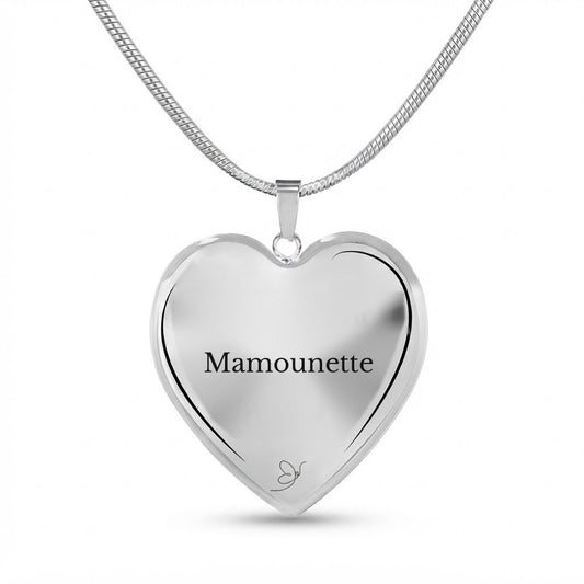 Collier cœur gravé Mamounette sur fond blanc - Les Bijoux de Marilou