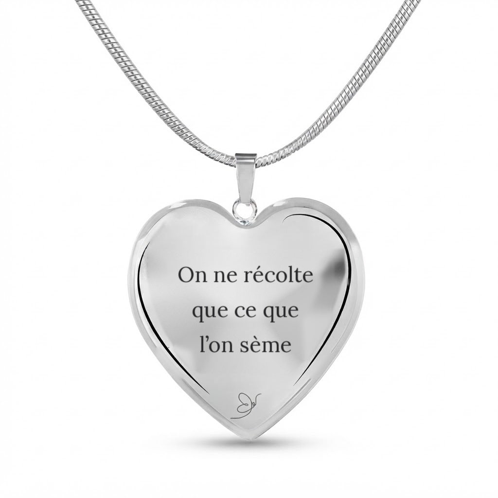 Collier Cœur gravé On ne récolte que ce que l'on sème sur fond blanc - Les Bijoux de Marilou