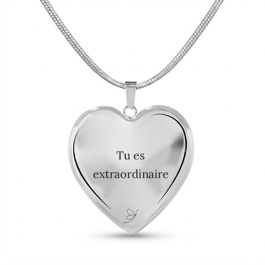 Collier Cœur gravé Tu es extraordinaire sur fond blanc - Les Bijoux de Marilou