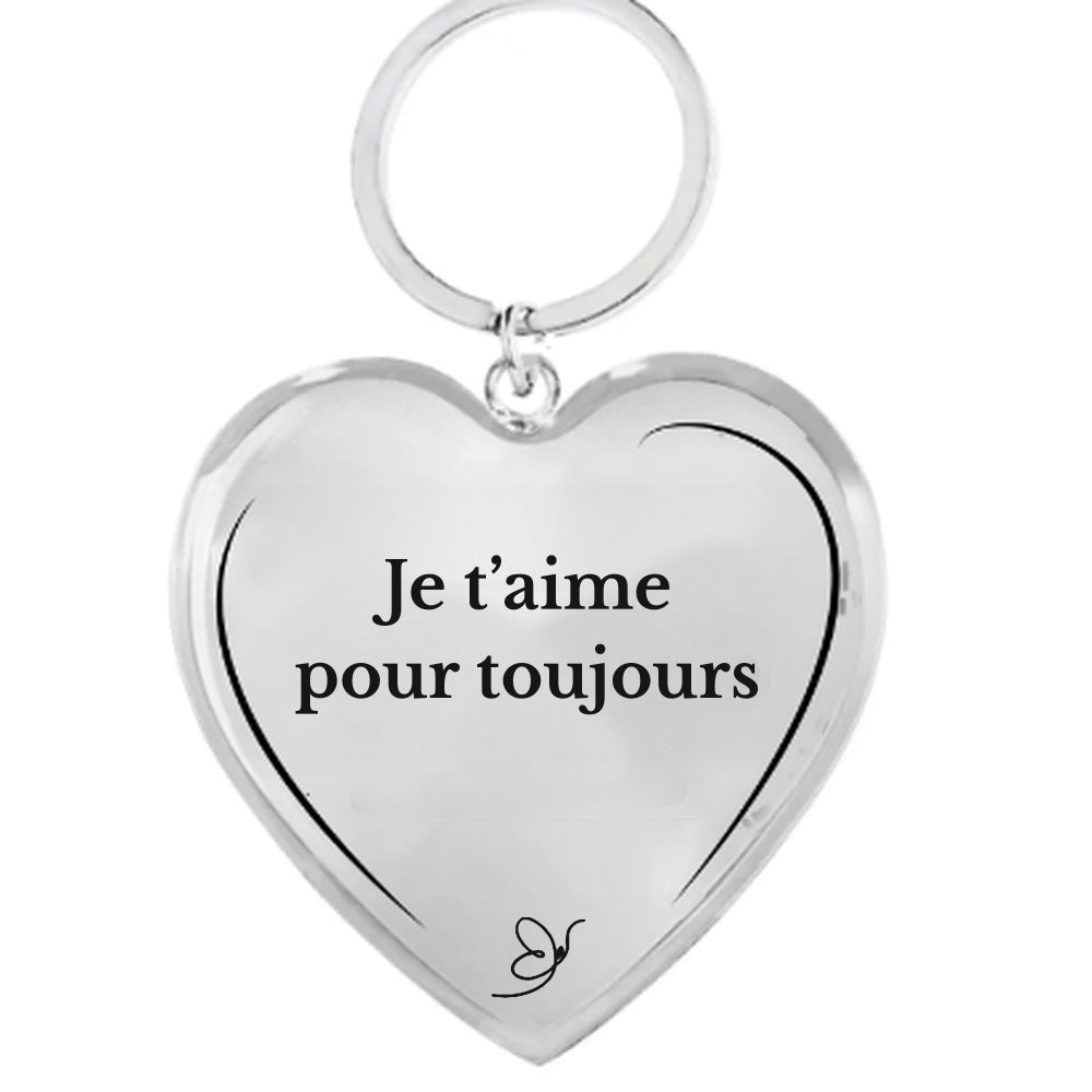 Porte-clé cœur gravé Je t’aime pour toujours sur fond blanc - Les Bijoux de Marilou