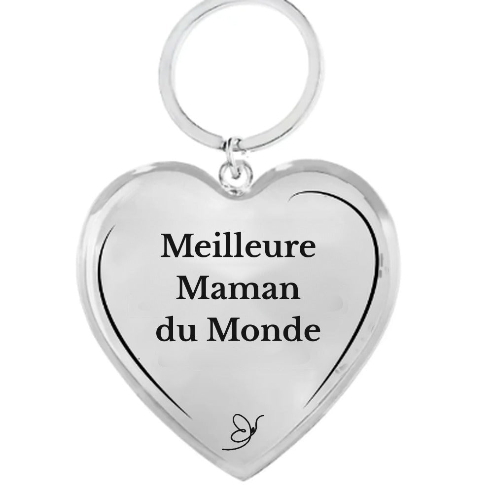 Porte-clé cœur gravé Meilleure Maman du Monde sur fond blanc - Les Bijoux de Marilou