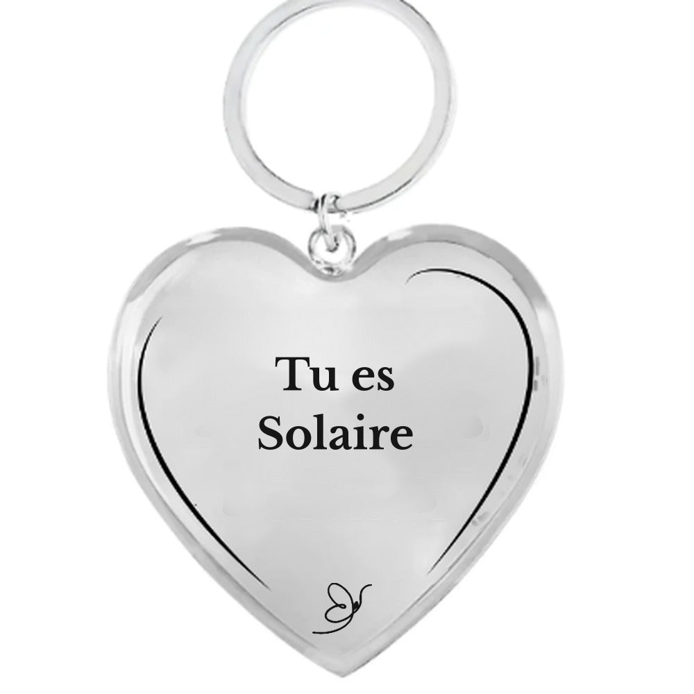 Porte-clé cœur gravé Tu es Solaire sur fond blanc - Les Bijoux de Marilou