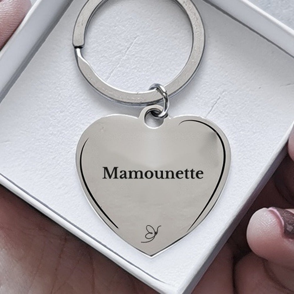 Porte-clé cœur Mamounette gravé dans son écrin - Les Bijoux de Marilou