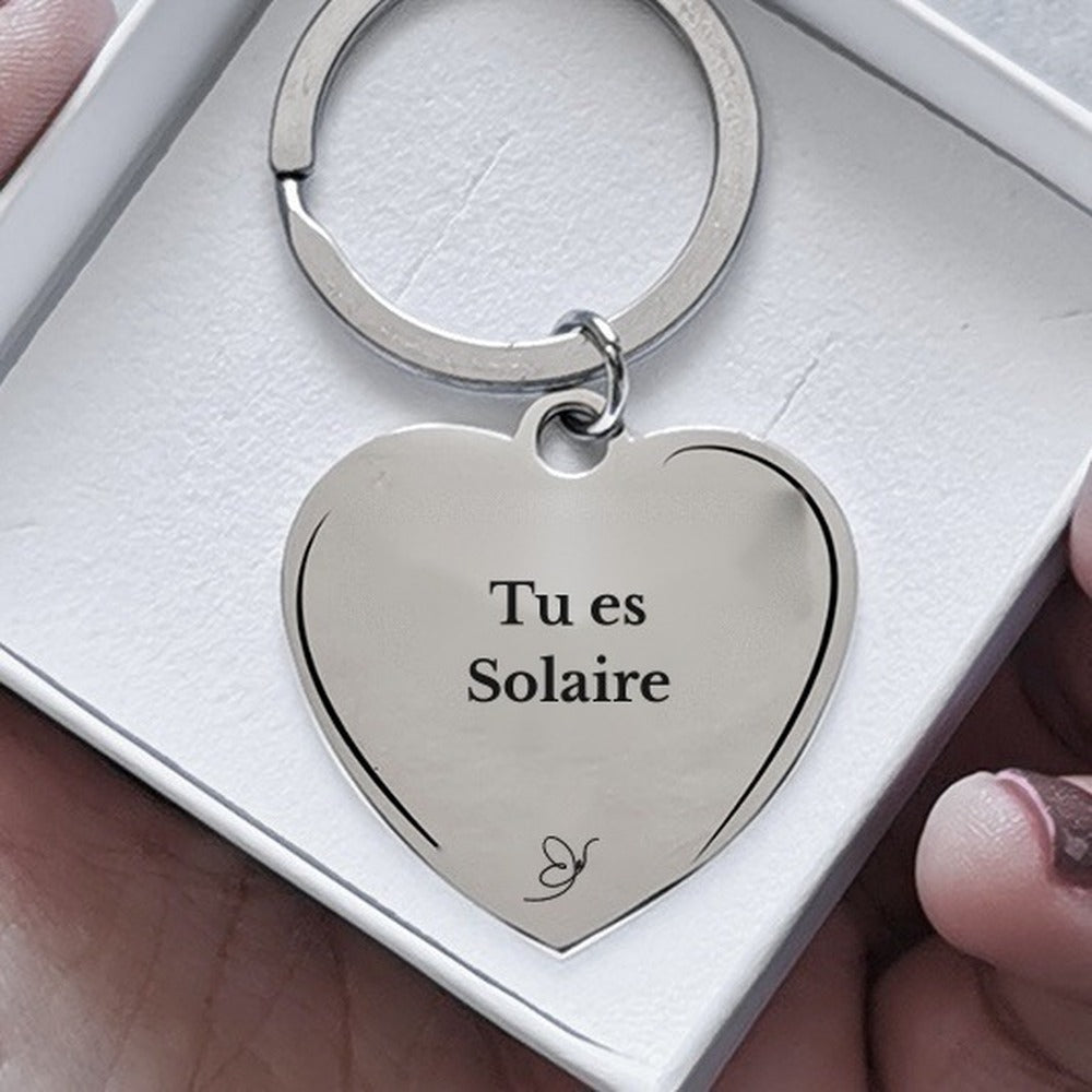 Porte-clé cœur Tu es Solaire gravé dans son écrin - Les Bijoux de Marilou