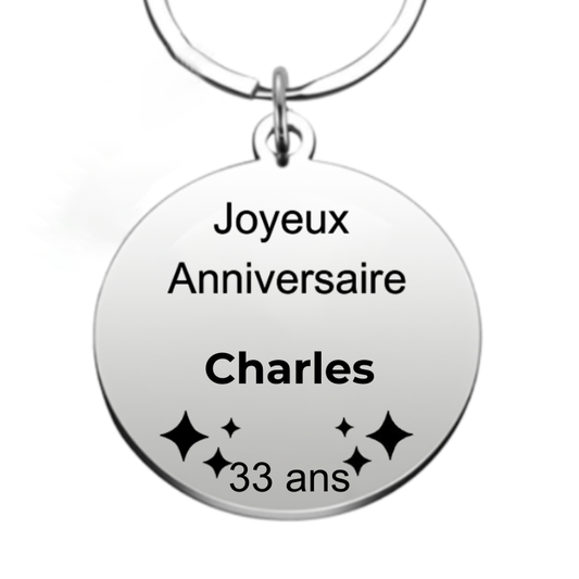 Le Porte-Clef "Joyeux anniversaire XXX 33 ans" - Prénom A Personnaliser