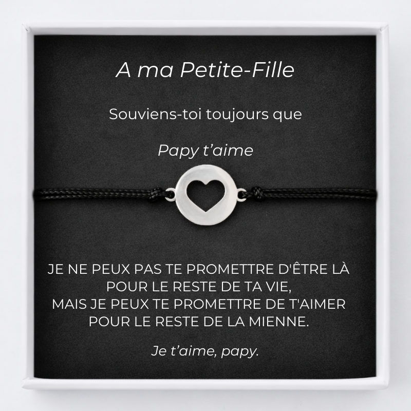 Bracelet A ma Petite-Fille Ajustable Coeur Ouvert + Carte Petite Fille personnalisée Papy - Les Bijoux de Marilou