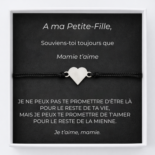 Bracelet A Ma Petite-Fille Mamie Ajustable Coeur Personnalisé + la Carte A Ma Petite-Fille