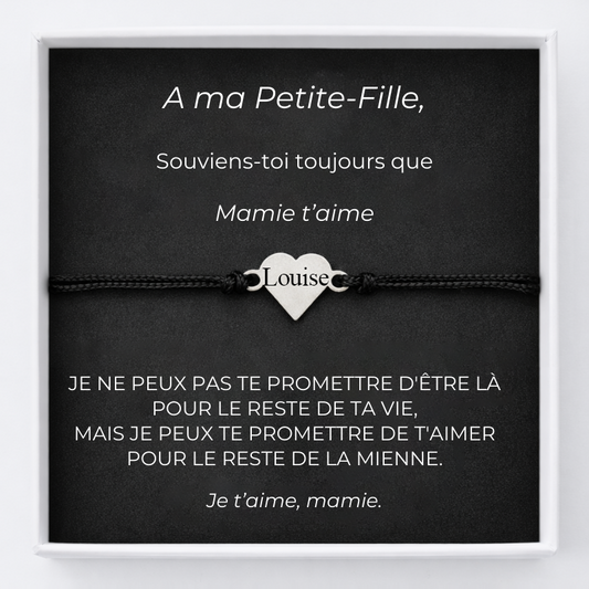 Bracelet A Ma Petite-Fille Ajustable Coeur Personnalisé + la Carte A Ma Petite-Fille