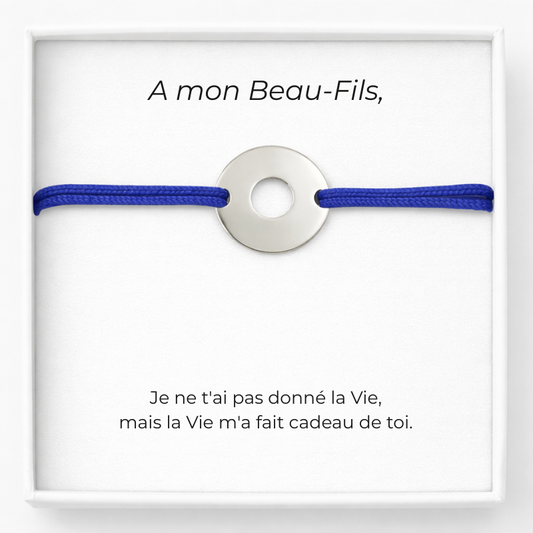 Bracelet A Mon Beau-Fils Ajustable Personnalisé Bleu + Carte pour Beau-Fils