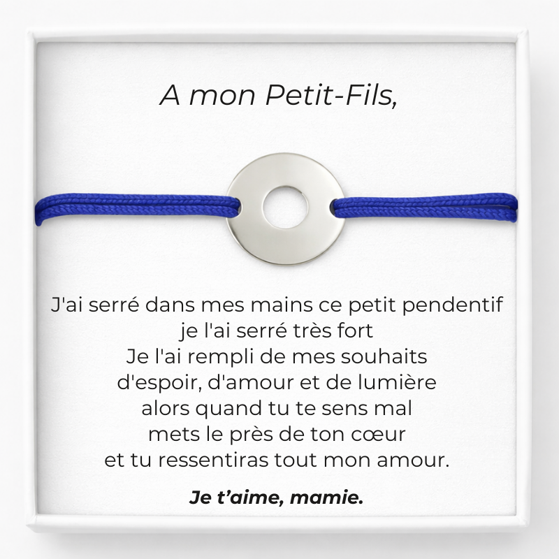 Bracelet A Mon Petit Fils Ajustable Personnalisé Bleue + Carte pour Mon Petit-Fils​ Mamie