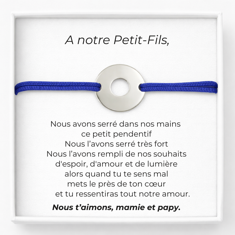 Bracelet A Notre Petit Fils Ajustable Personnalisé Bleue + Carte pour Notre Petit-Fils​